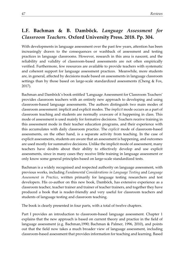 Bachman L and Dambock B. Learning assessment for classroom teachers.